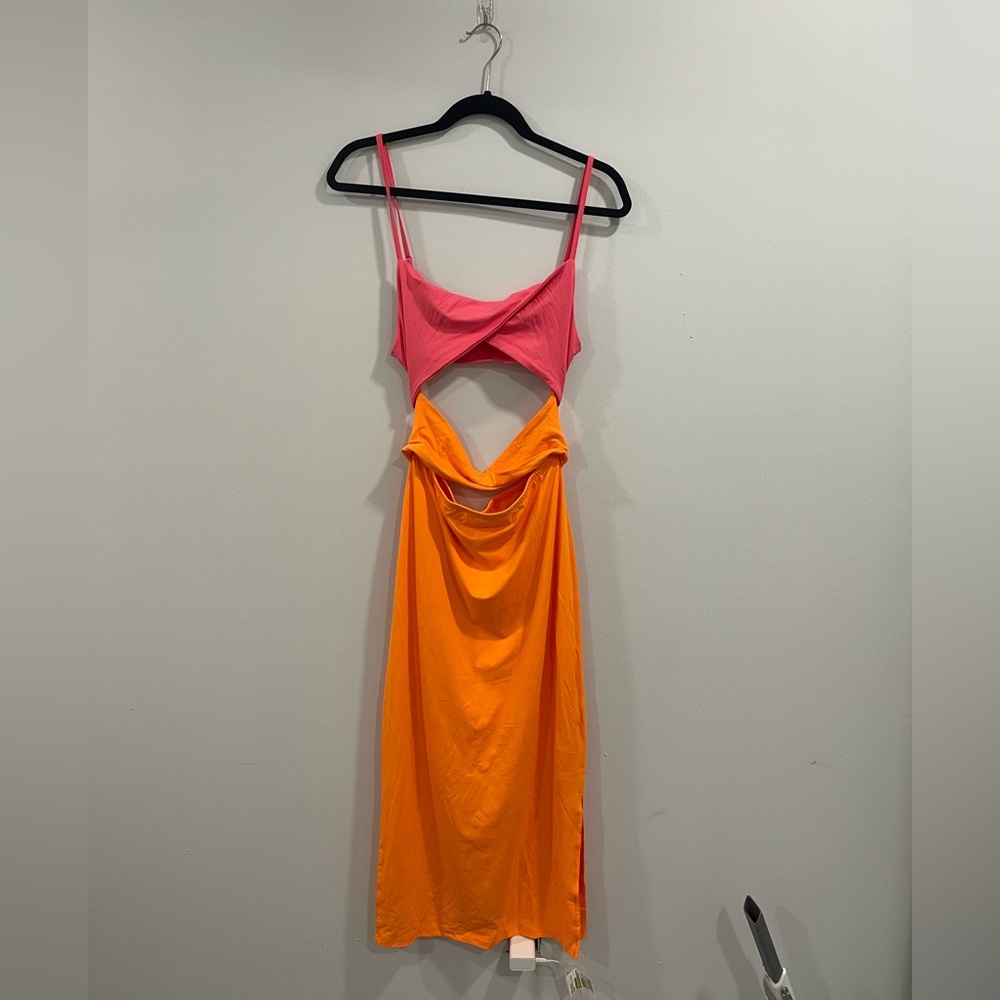 Pink and Orange Cutout Dress
